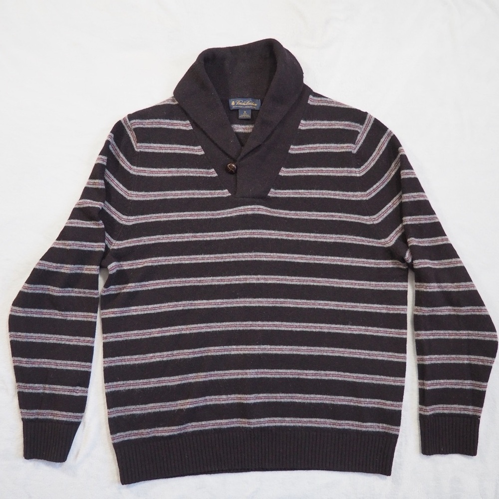 Brooks Brothers Sz M Gray Striped Sweater Scottish Lambswool
